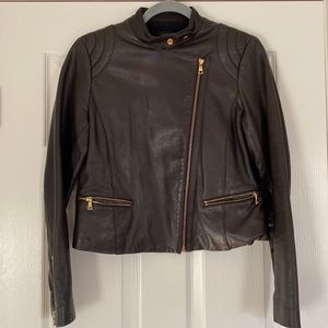 Ann Taylor Black and Gold Moto Genuine Leather Jacket
